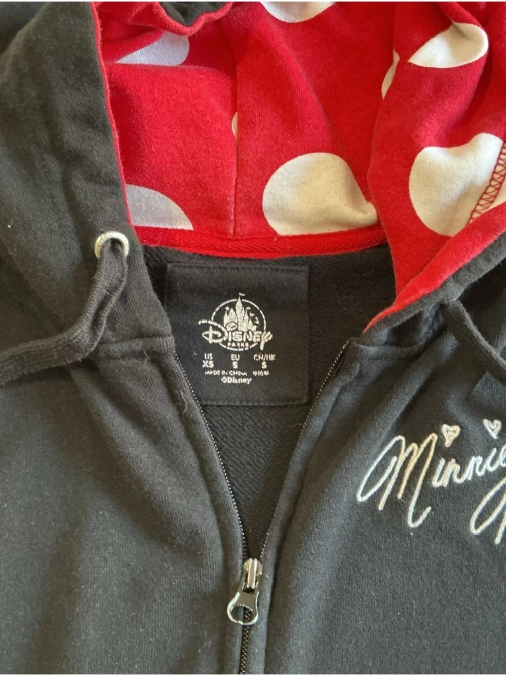 Disney Girls Minnie Mouse Black, Red & White Hooded Zip-Up